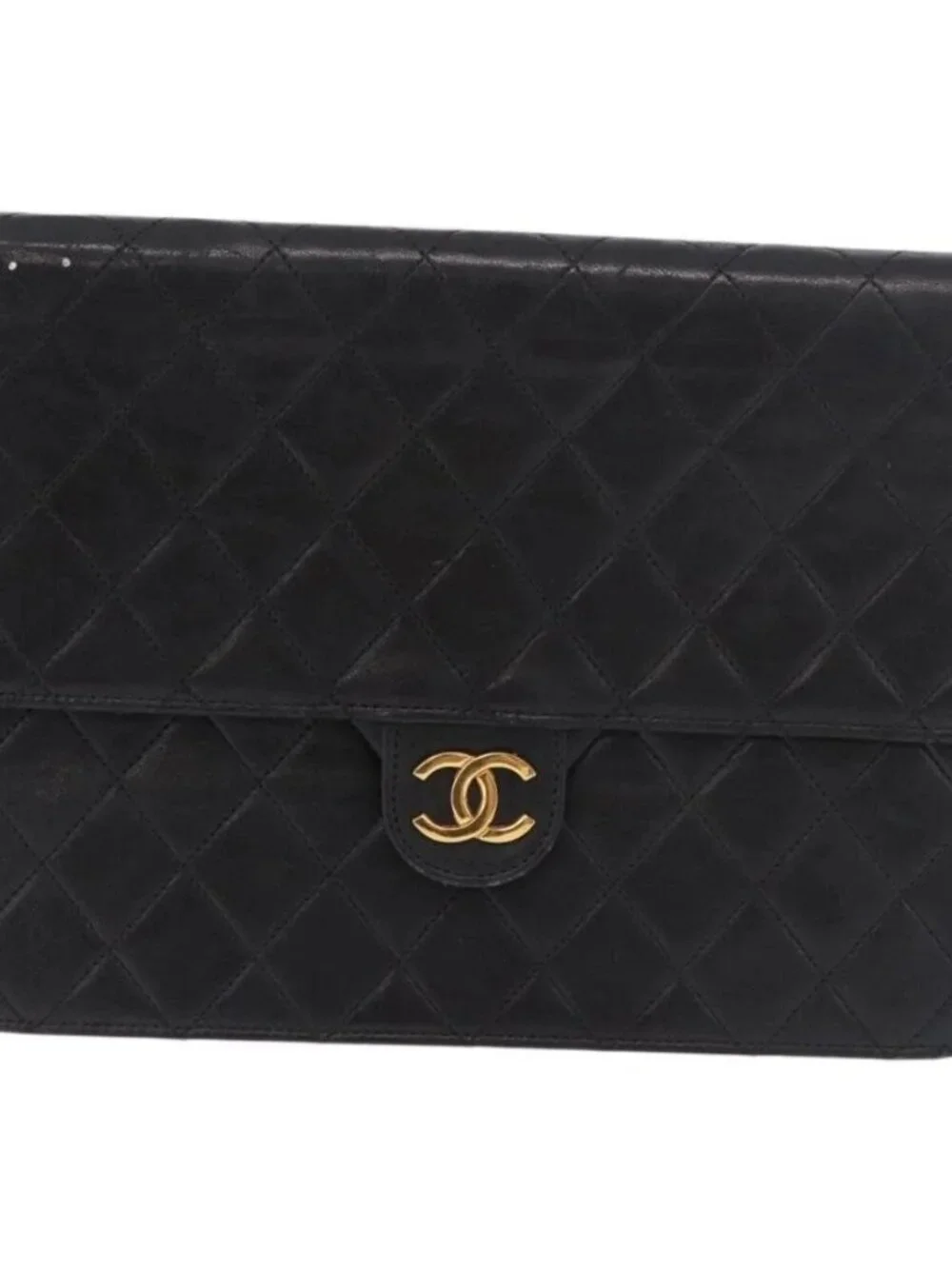 CHANEL Chain Shoulder Bag Lamb Skin Black Gold CC Auth 143810